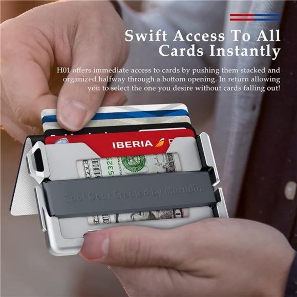 Tactical Minimalist Wallet for Men, Slim RFID-Blocking Metal Card Holder - Picture 4 of 7